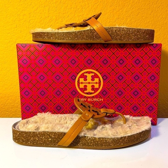 Tory BURCH Miller Cloud Shearling Cork Leather  Thong Sandal Size 9 Tan Neutral - Picture 12 of 12